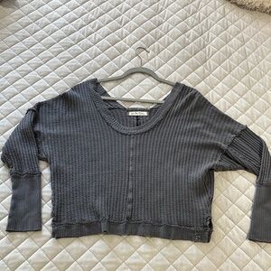 Free People Charcoal Waffle Knit Pullover